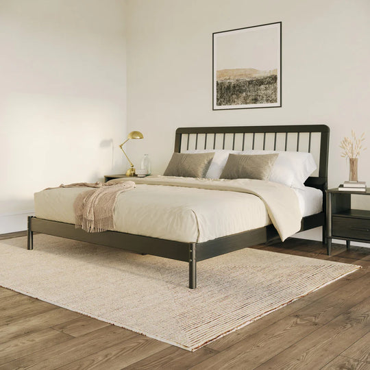 Modern Solid Wood Bed Black Caman