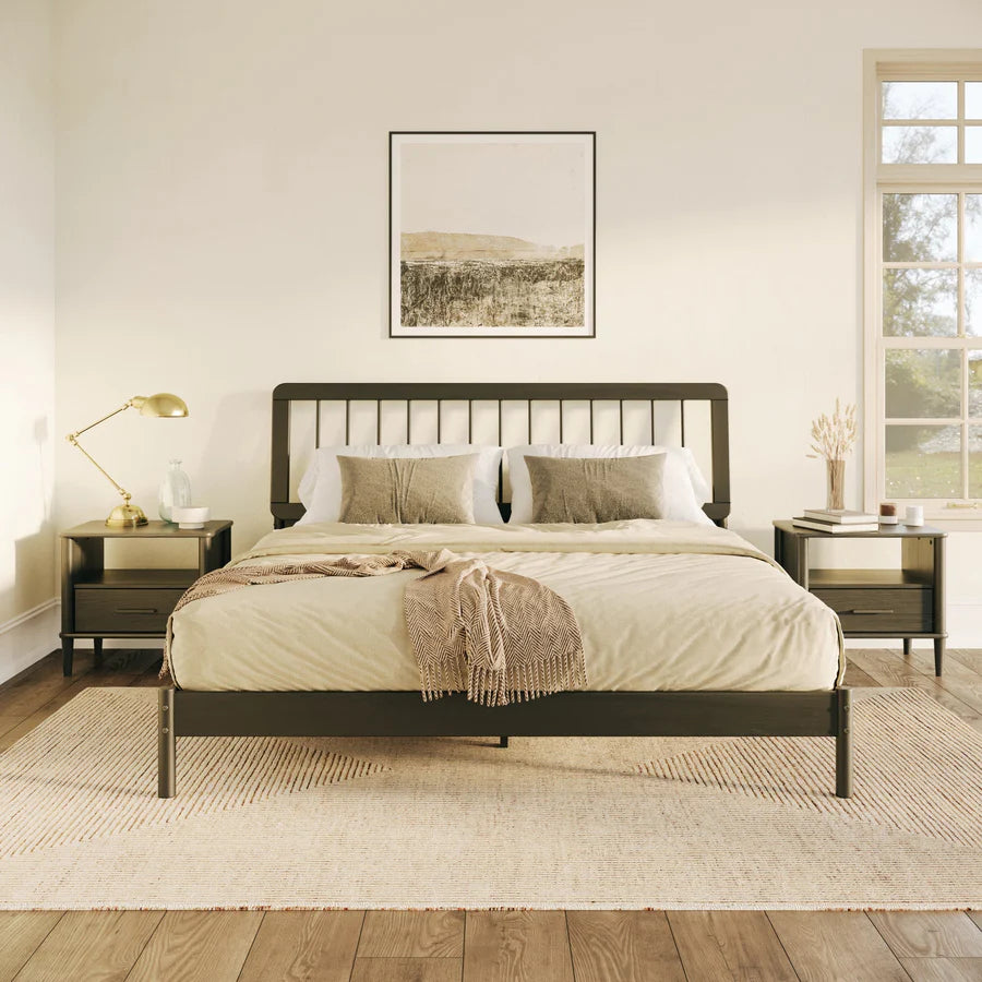 Modern Solid Wood Bed Black Caman