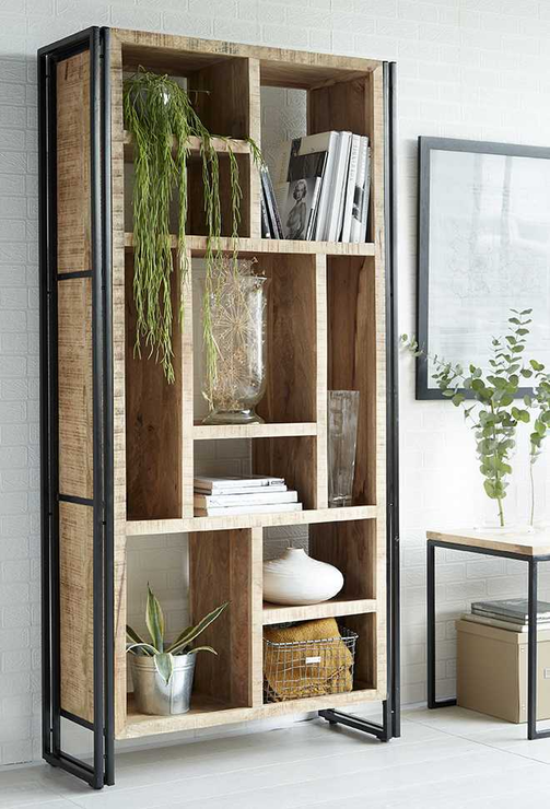 Multi Shelf Bookcase Reclaimed Mango Wood Cosmo Industrial