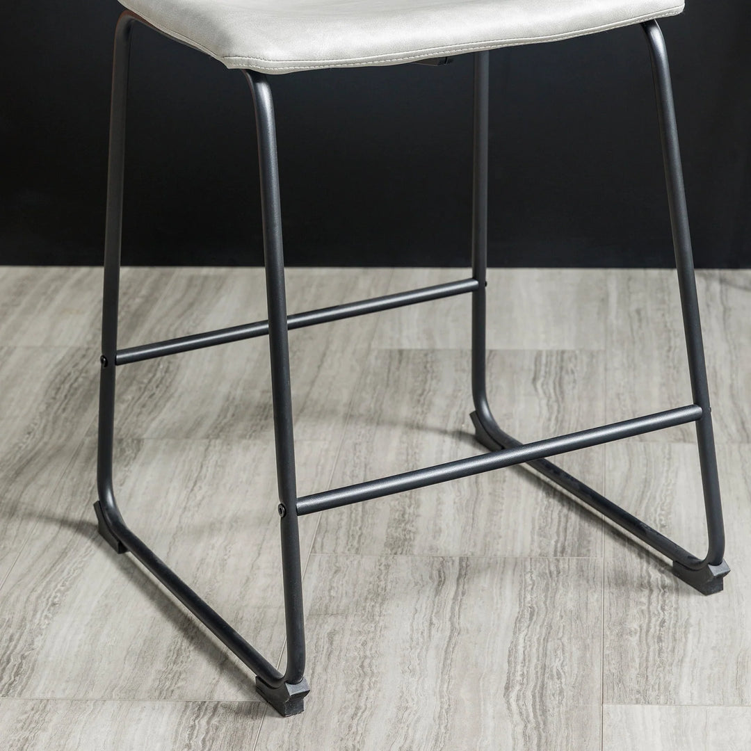 Set of 2 Leather Counter Grey Bar Stool Kait