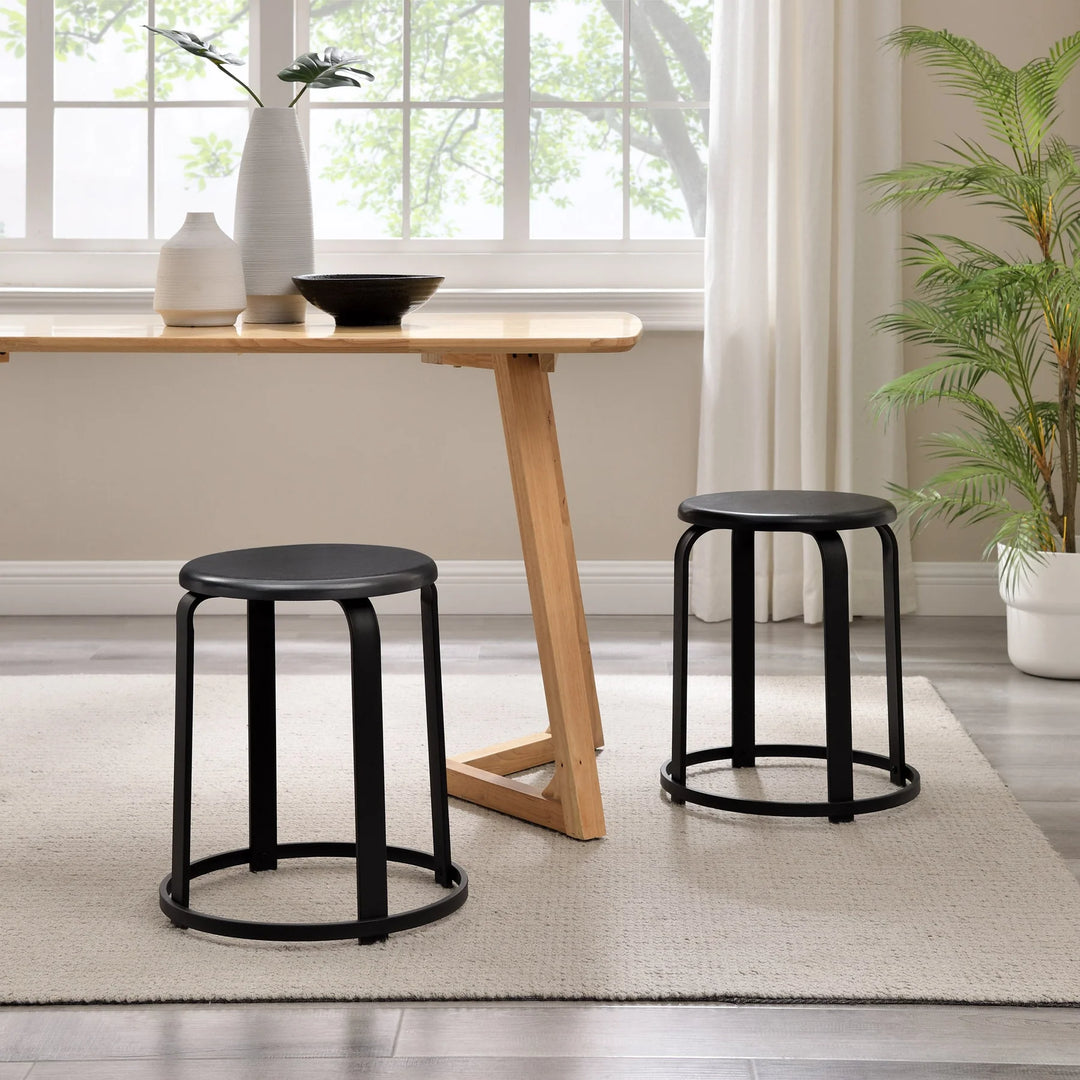 Set of 2 Round Black Bar Stools Paynther