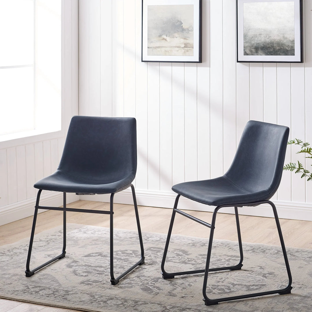 Set of 2 Navy Blue Leather Dining Chairs Leann