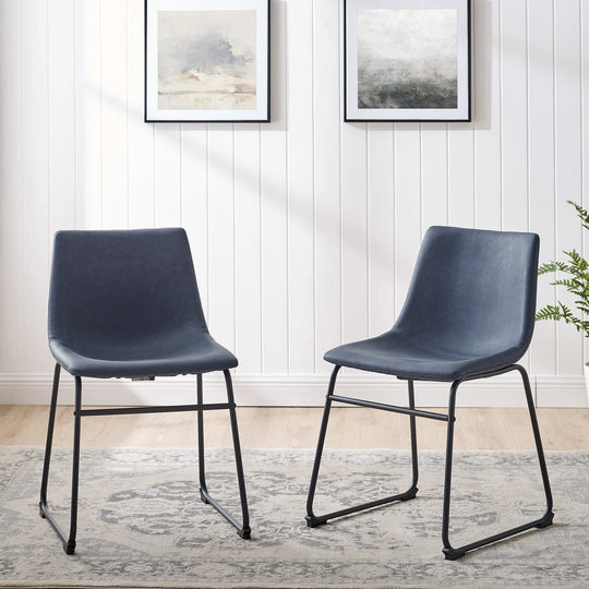 Set of 2 Navy Blue Leather Dining Chairs Leann