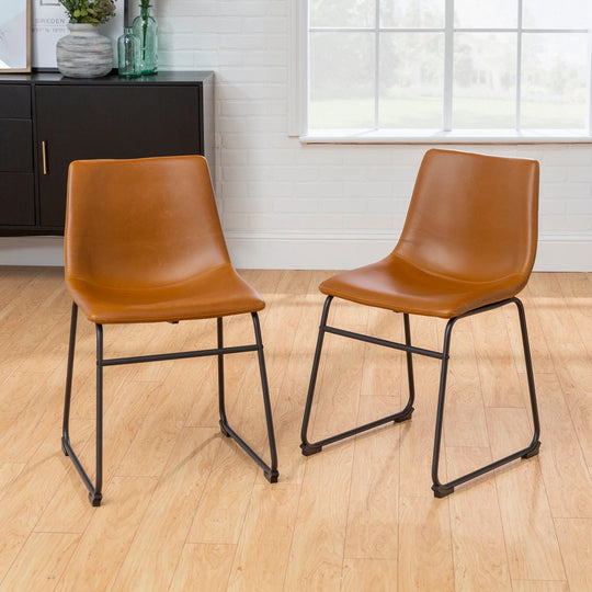 Set of 2 Whiskey Brown Leather Dining Chair Leann