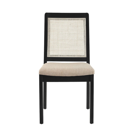 Set of 2  Black Dining Chair with Rattan Inset Back Kaylani
