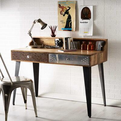 Quirky Reclaimed Wood Desk or Console Table with 2 Drawers Sorio