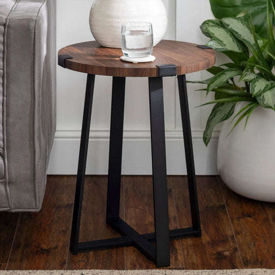 Set of 2 Metal Wrap 46 cm Side Table Dark Walnut Draughn