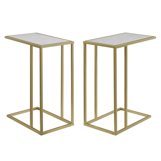 Set of 2 Modern Table Faux White Marble/Gold Selbin