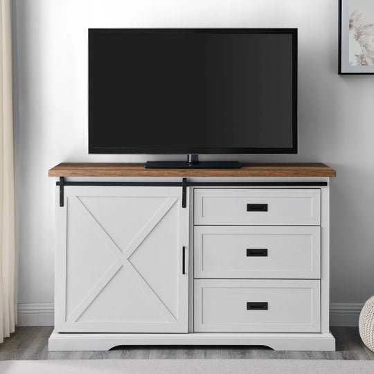 3 Drawers Sideboard Rustic Oak/Brushed White Mehta