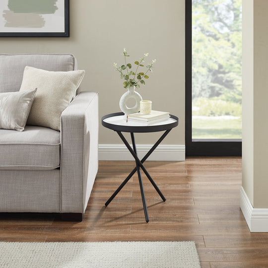 Side Table Black/Grey Marble Vanalstyne