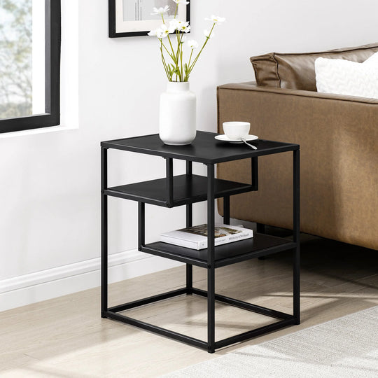 Metal and Wood Side Table Solid Black Chewelah