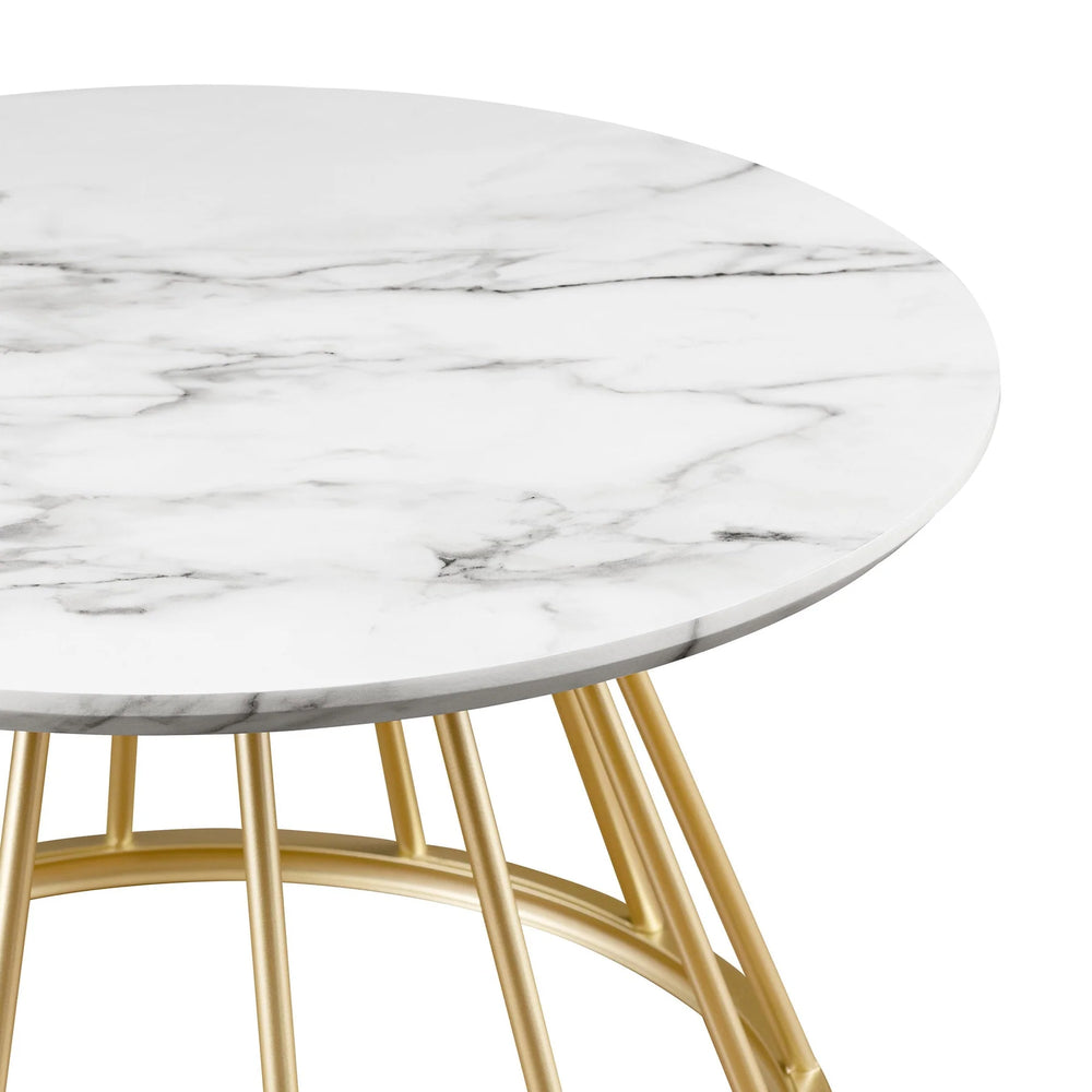 Modern Round Coffee Table with Metal Base White Marble Vardell