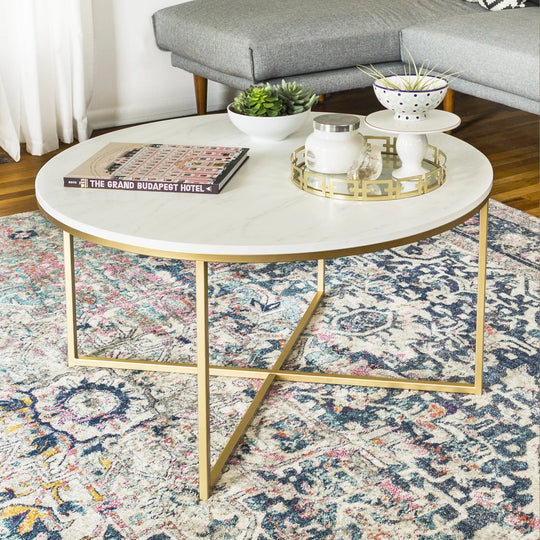 Round Coffee Table Gold and Marble Cyndia