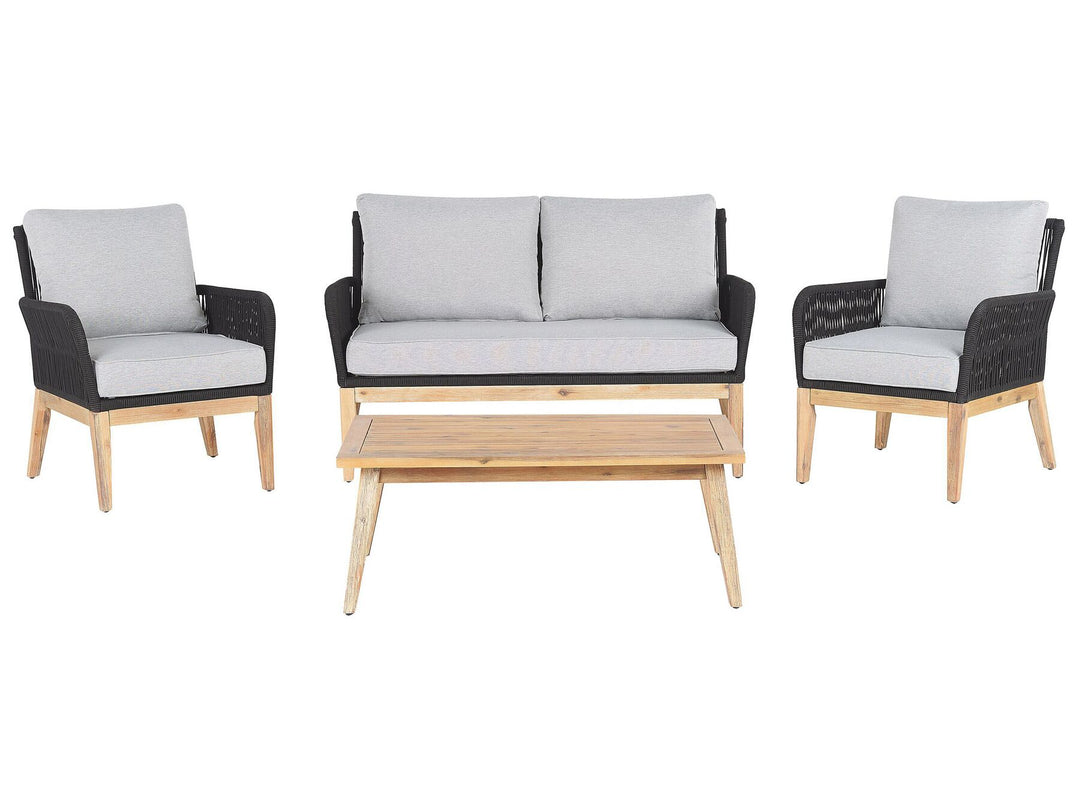 4 Seater Acacia Wood Garden Sofa Set Grey and Black Merano II