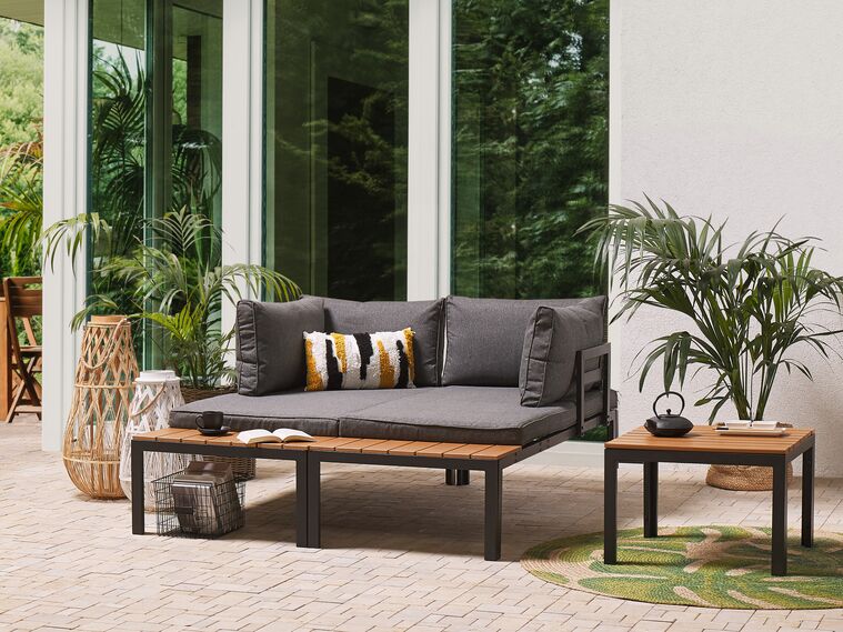 4 Seater Modular Garden Corner Sofa Set Grey and Light Wood Pienza