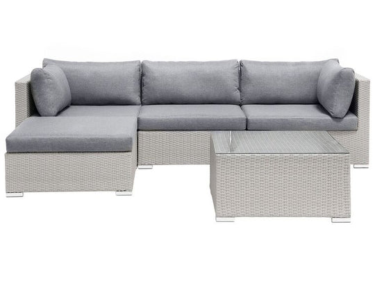 Left Hand 4 Seater PE Rattan Garden Modular Corner Sofa Set Grey Sano II