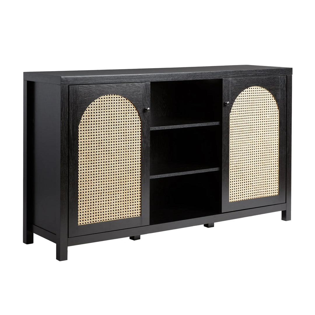 2 Door Sideboard with Arched Rattan Panels Black Warner