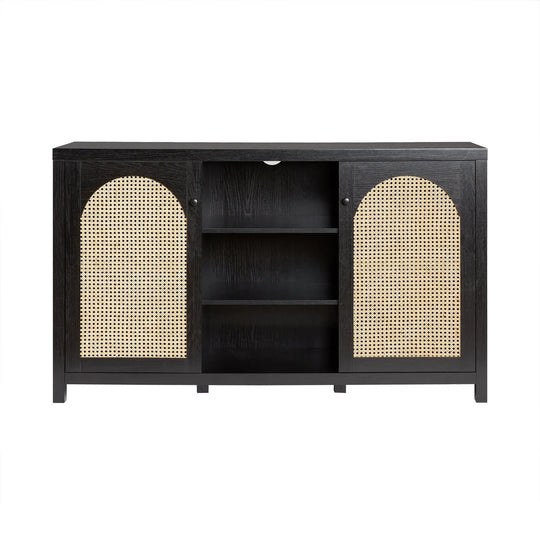 2 Door Sideboard with Arched Rattan Panels Black Warner