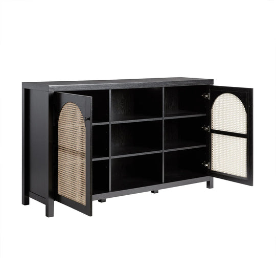 2 Door Sideboard with Arched Rattan Panels Black Warner