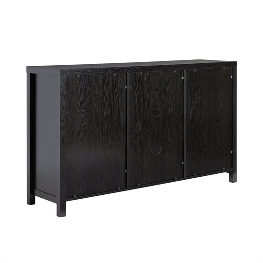 2 Door Sideboard with Arched Rattan Panels Black Warner