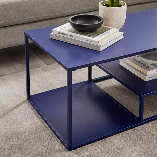 Modern Coffee Table with Tiered Shelves Blue Esben