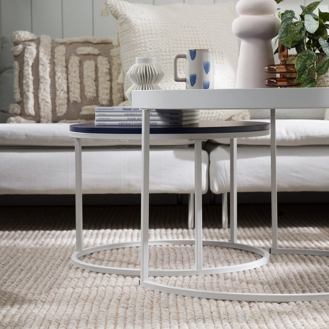 Set of 2 Modern Round Nesting Coffee Tables Blue Enfield