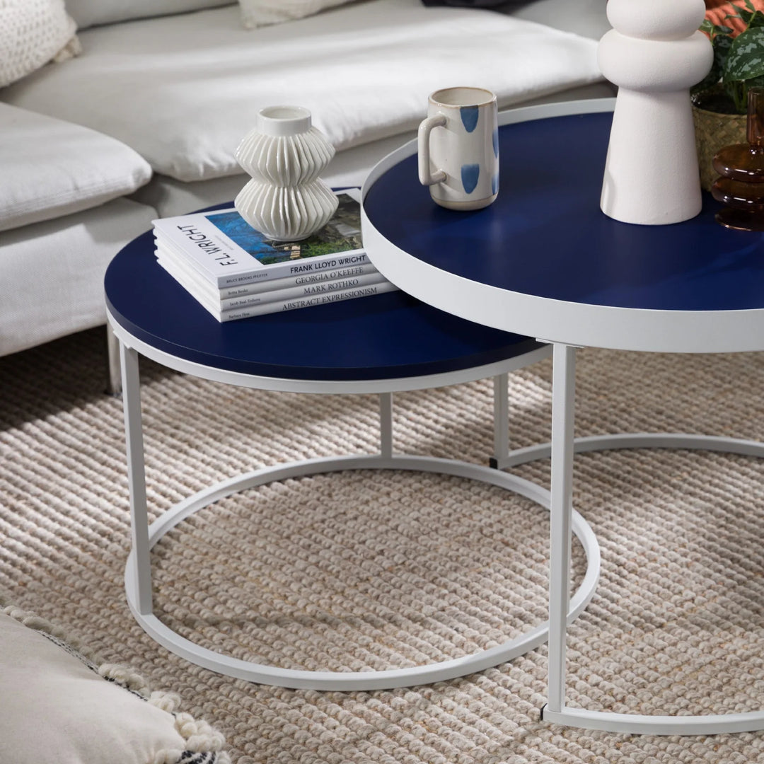 Set of 2 Modern Round Nesting Coffee Tables Blue Enfield