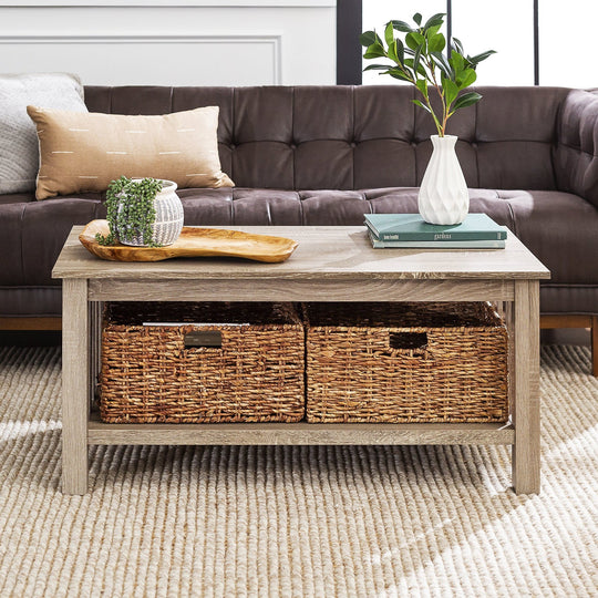 Mission Storage Coffee Table with Baskets Driftwood Rio