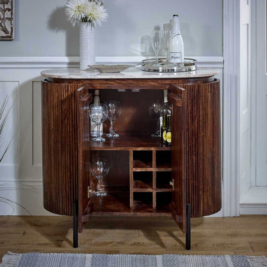 Marble Top & Metal Legs Solid Wood Sideboard/Drinks Cabinet Opal