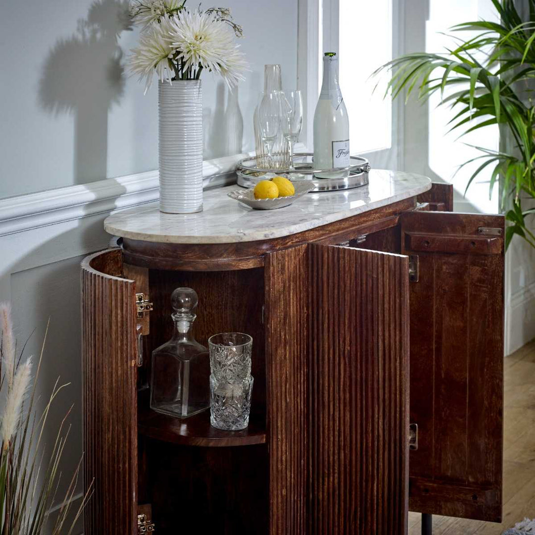 Marble Top & Metal Legs Solid Wood Sideboard/Drinks Cabinet Opal