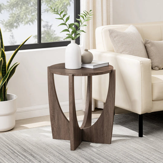Round Side Table with Open Crossed Arch Base Luna