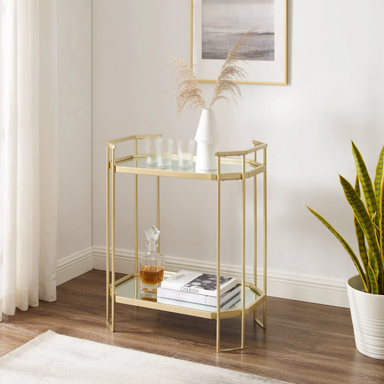 Metal Accent Table with Mirrors Gold Auzie