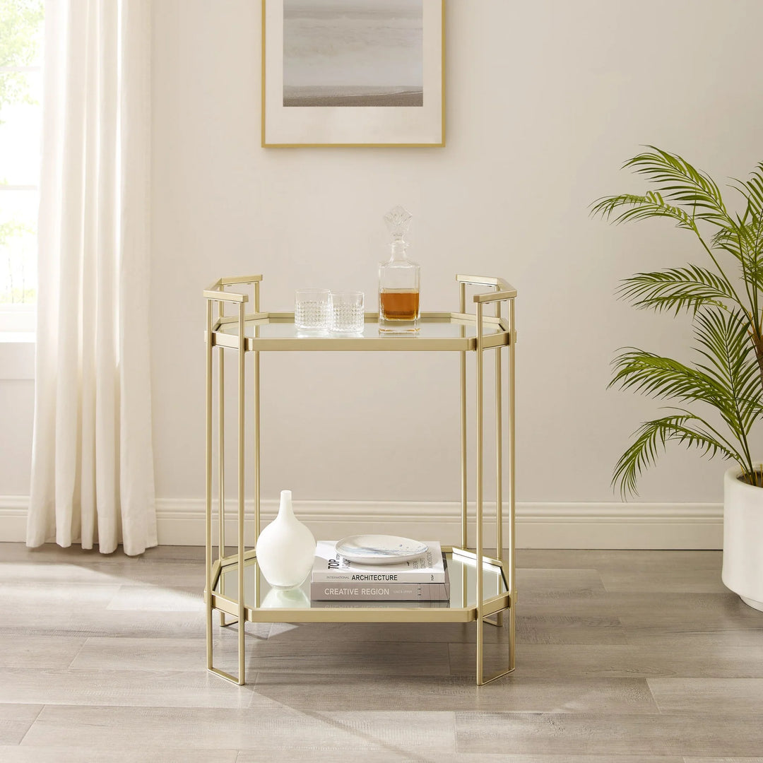 Metal Accent Table with Mirrors Gold Auzie