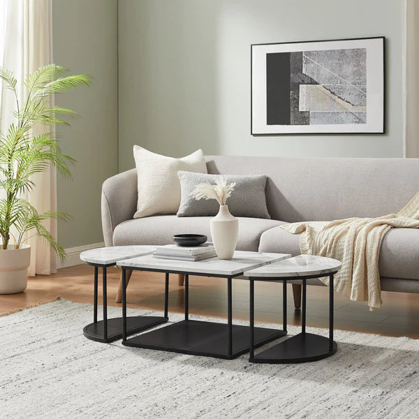 3 Piece Coffee Table Set Faux Marble Moliso