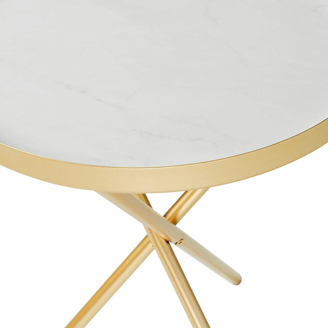 3 Leg Contemporary Side Table Gold/Grey Marble Vanalstyne