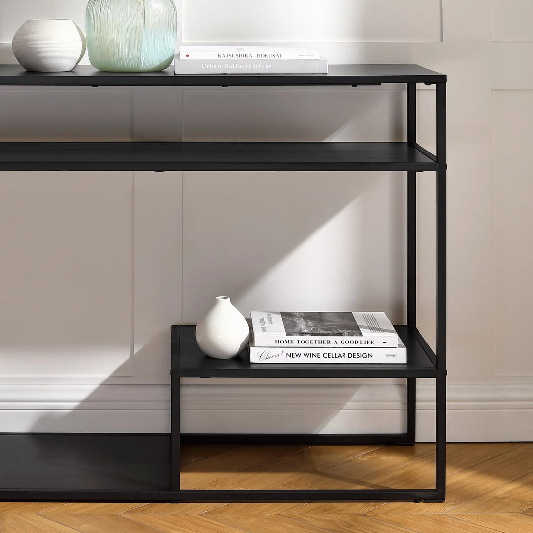 Modern Console Table with Tiered Shelves Black Edingo
