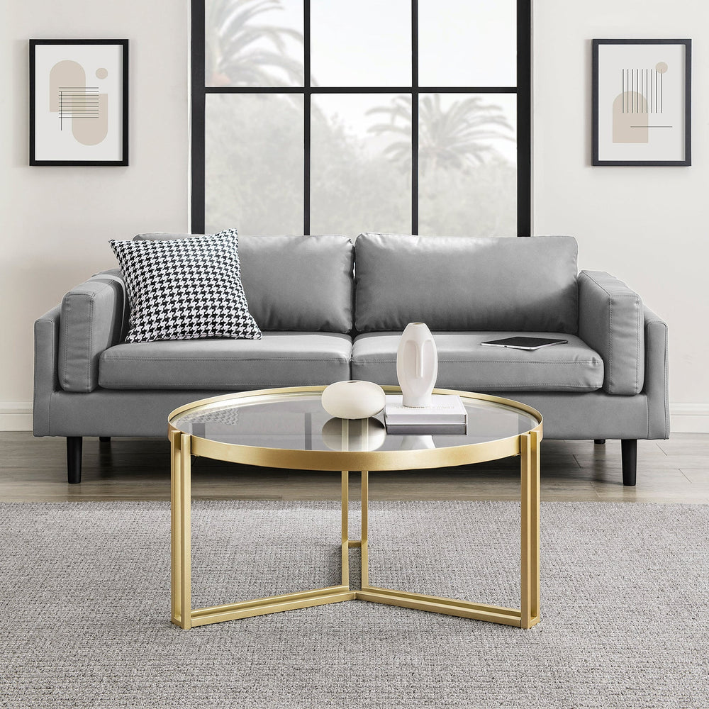 Round Glass and Metal Coffee Table Gold Neta