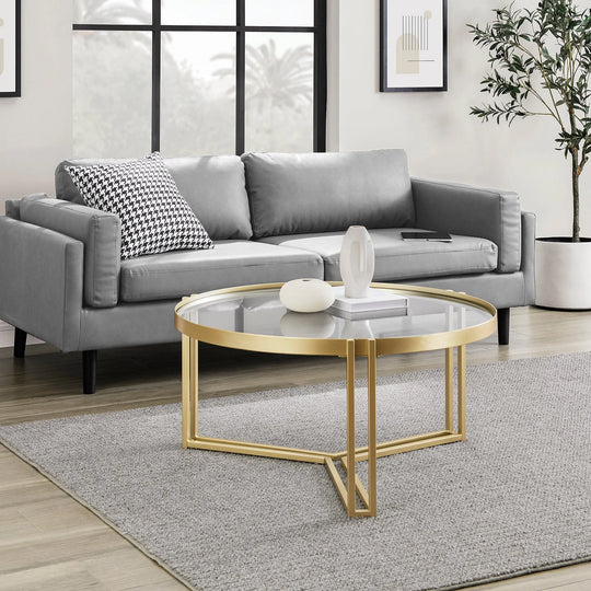 Round Glass and Metal Coffee Table Gold Neta