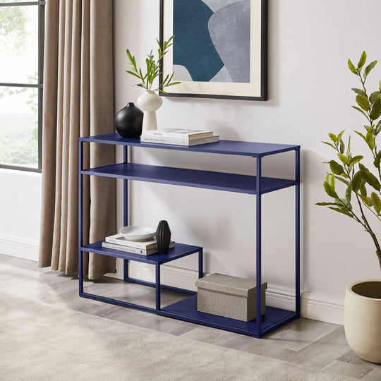 Console Table with Tiered Shelves Blue Edingo