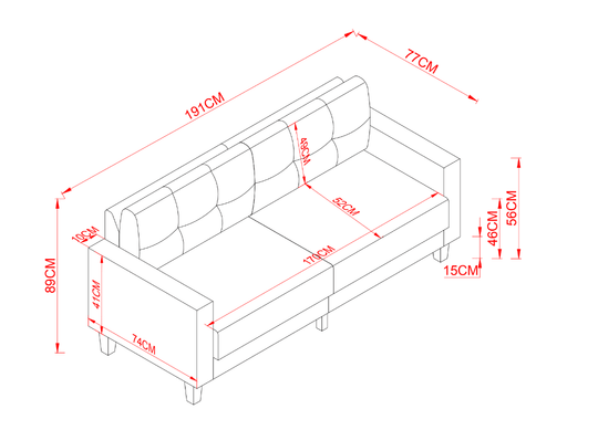 2 Seater Grey Fabric Sofa Barnetta