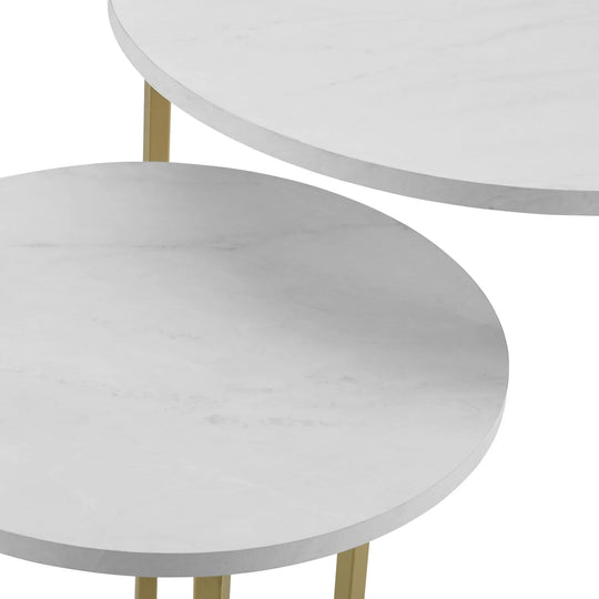 2 Piece Nesting Side Tables Faux White Marble/Gold Mauch