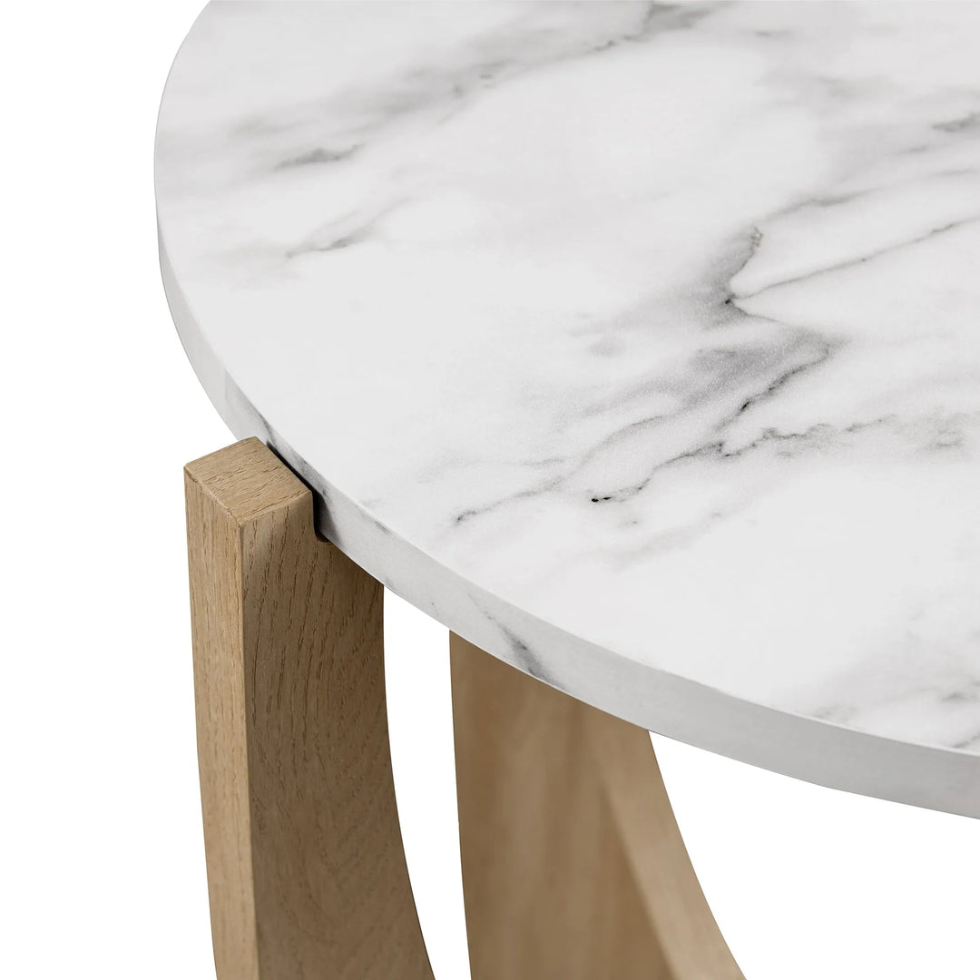 Round Side Table with Open Crossed Arch Base  Marble Luna