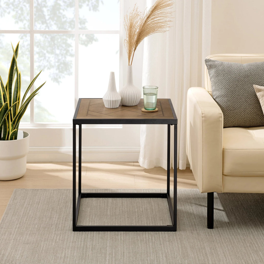 Square Side Table with Parquet Top Lorinda