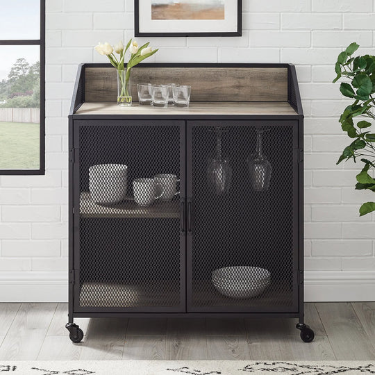 Industrial Bar Cabinet Grey Wash Steinman