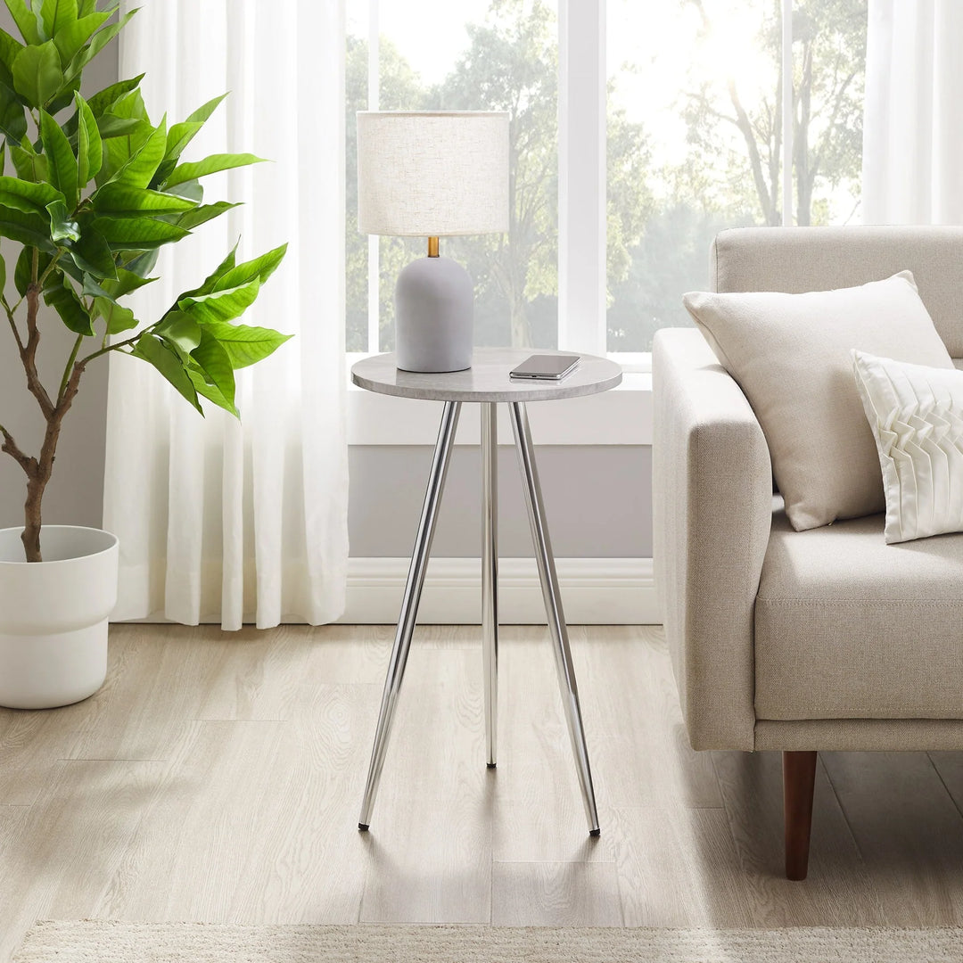 3 Leg Glam Side Table Grey Marble/Chrome Silvijn