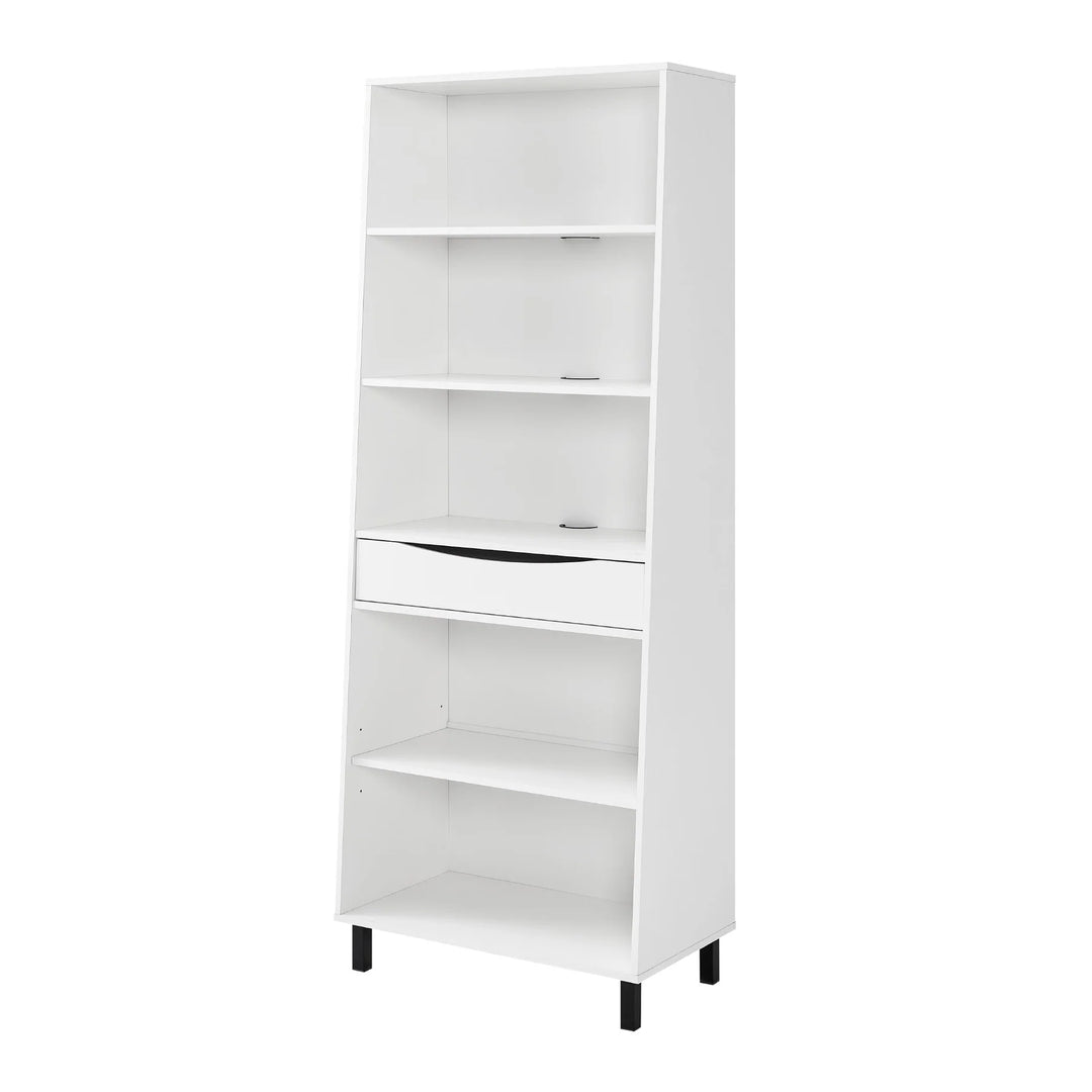 Modern 5 Shelf Bookshelf with Drawer Solid White Arisztid