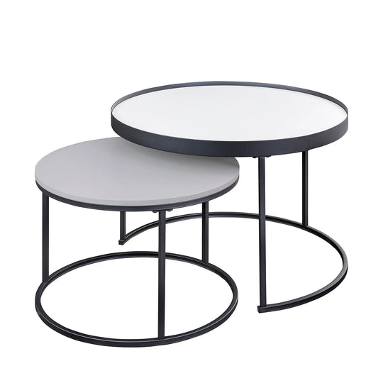 Set of 2 Modern Round Nesting Coffee Tables with Round Base Grey Enfield