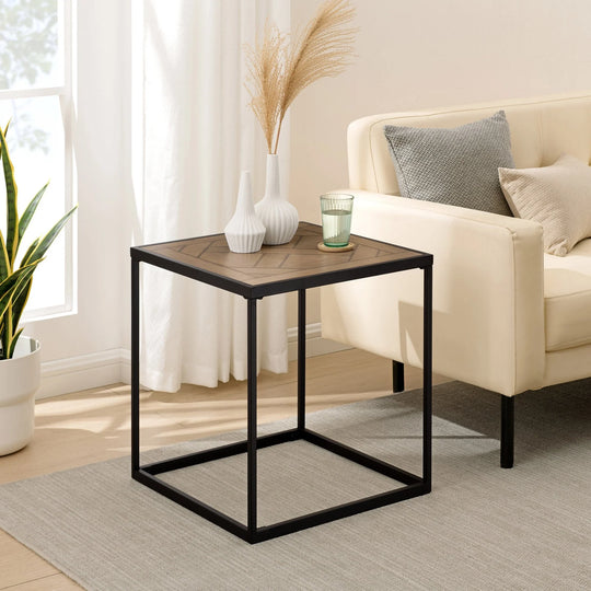 Square Side Table with Parquet Top Lorinda