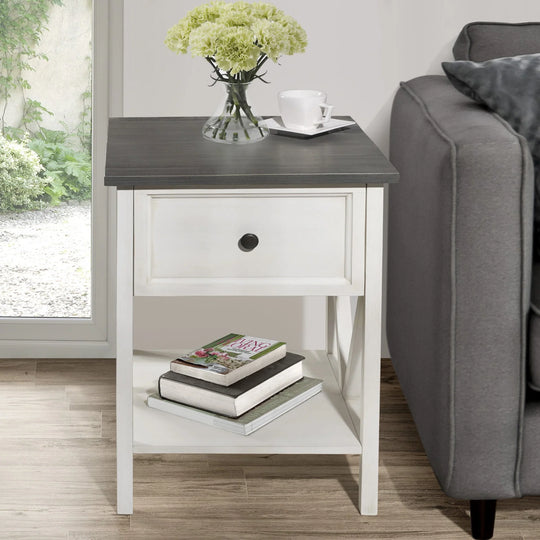 Wood Side Table Grey/White Vivenne