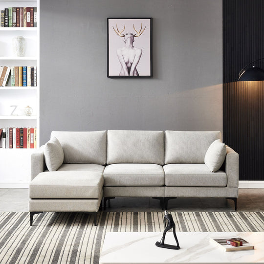 3 Seater Grey Fabric Sofa with Ottoman Alzenia